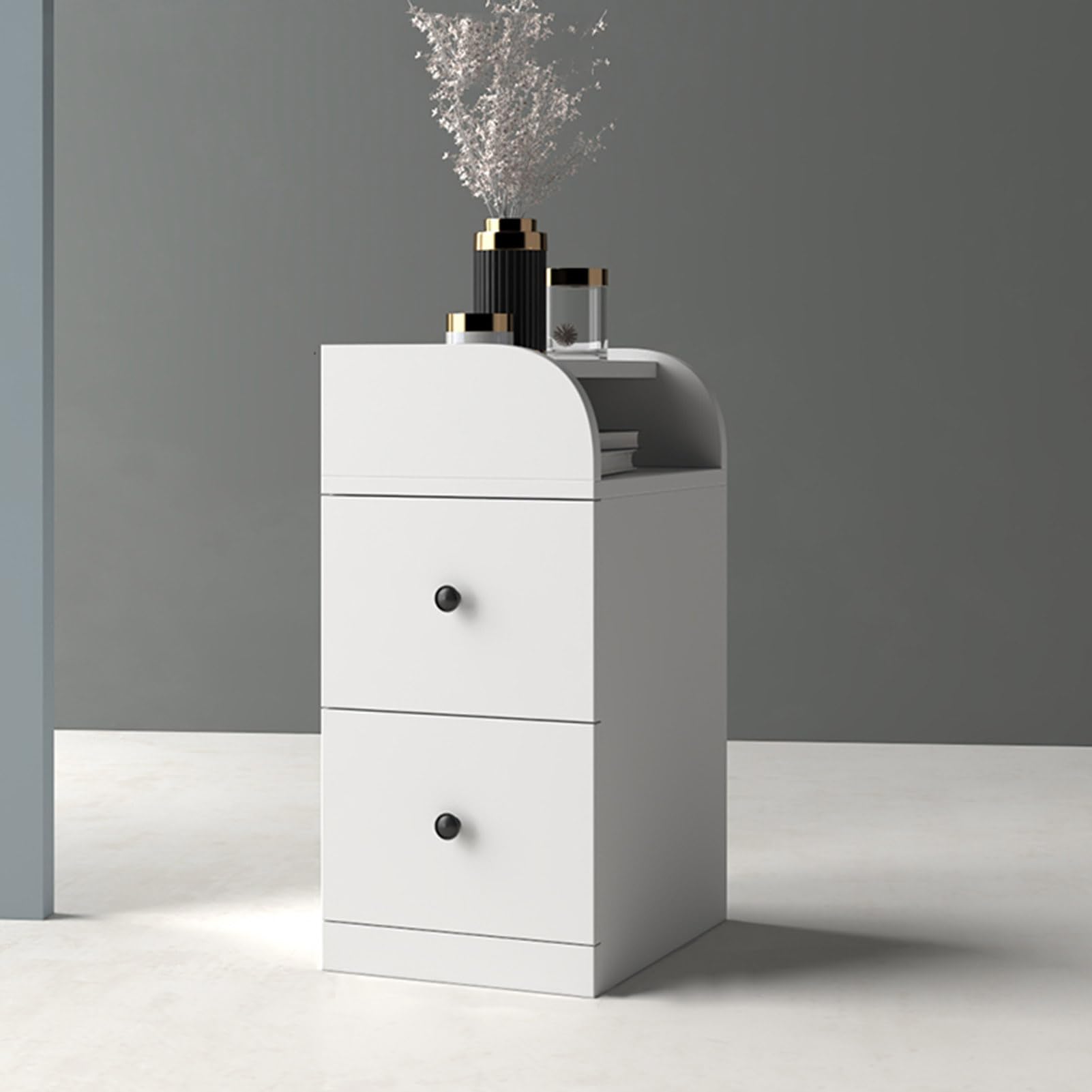 Table de chevet ultra-étroite 25 cm DKSNAJ avec 2 tiroirs et étagère de fente pour chambre