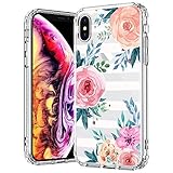MOSNOVO Case for iPhone Xs/iPhone X, Girls Blossom Stripes Floral Flower Pattern Transparent Clear Design Plastic Back Case with TPU Bumper Case Cover for Apple iPhone X/iPhone Xs