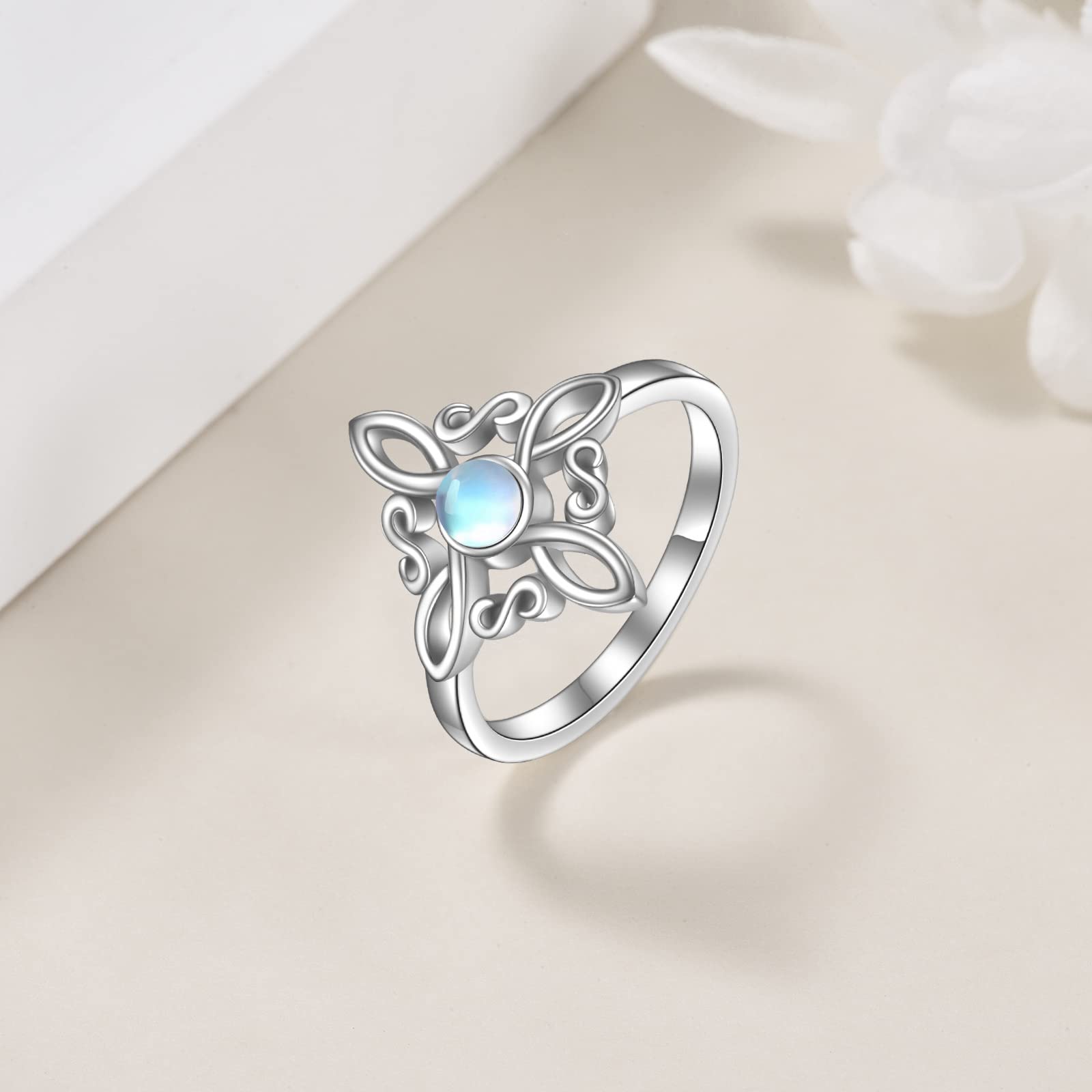 JERWLI Anelli con nodo di strega in argento sterling, con nodo magico, pietra di luna, gioielli pagani, croce celtica, gioielli per donne e ragazze