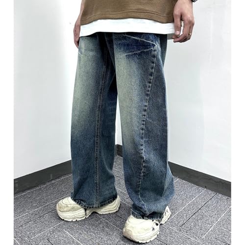 Men's Hip Hop Loose Fit Denim Pants Textured Vintage Wide Leg Washed Y2K Jeans2