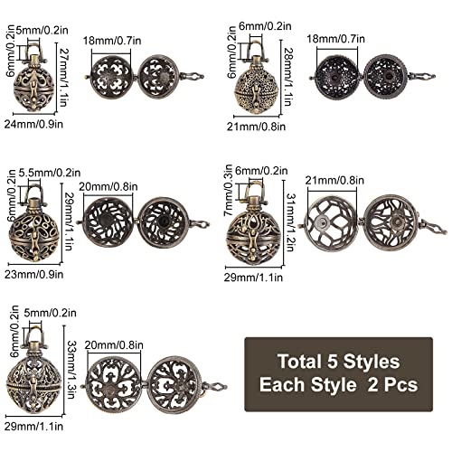 SUNNYCLUE 10Pcs 5 Styles Cage Charms Spiral Spring Bead Hollow Cages Pendants Brass Locket Charm for DIY Lava Stone Beads Gemstone Necklaces Bracelet Jewellery Making Supplies - Image 2