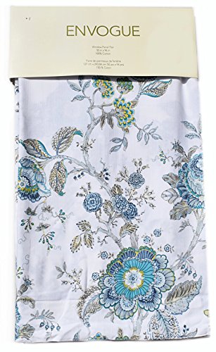 ENVOGUE Window Curtains Turquoise Exotic Jacobean Flowers Border Print Leaves Floral Climbing Vine Garden Branches Road Pocket 100% Cotton Drapes 2 Panels 50-by-96-inch Blue Teal (Blue)