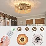 Ganeed Wentylatory sufitowe z oświetleniem Wentylator sufitowy w stylu industrialnym 48cm Boho Rattan Lampa w klatce E27 podtynkowa z pilotem 6 świateł czarny