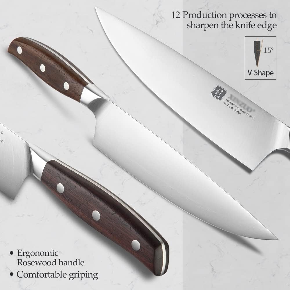DAXXIN Kitchen Knife Sets, 7PCS Knife Set German 1.4116 Stainless Steel Utility Slicing Chef Fruit Santoku Knives Multifunction Kitchen Scissors