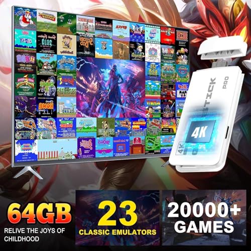 Image of Generation Wireless Retro Game Console Stick 4K Stick with Built-in 23+ Emulators,20,000+ Games, 4k Hdmi Output & 2.4GHz Wireless Controller, Retro Game Emulators, Plug & Play TV Video Games(64G)