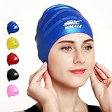 Swimming Caps for Long Hair, 3D Waterproof Silicone Swim Cap for Women Men Girls Kids Bathing Caps f