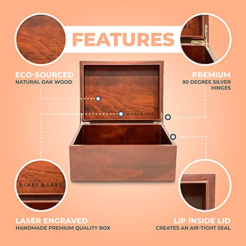 Blake & Lake Large Wooden Box With Hinged Lid - Wood Storage Box With Lid - Wooden Keepsake Box - Decorative Boxes With Lids (Dark Oak) #TOP2