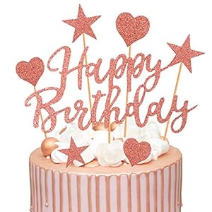 Humairc Taartdecoratie, roségoud, 2 stuks, geboortedag, decoratie, Happy Birthday, slinger, hart, sterren, cake-topper…