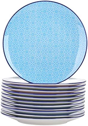 vancasso Aqua 4 Pieces Dinner Plate Stoneware Vintage Look Ceramic Blue Crockery 11 inch Dinner Plate Set Dinner/Salad/Fruit/Snack Plate. (28x28x2.5cm)