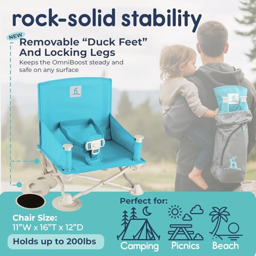Image of Hiccapop OmniBoost Travel Booster Seat with Tray for Baby | Folding Portable Seat for Dining Table, Camping, Beach, Grandma's | Tip-Free Design Straps to Kitchen Chairs