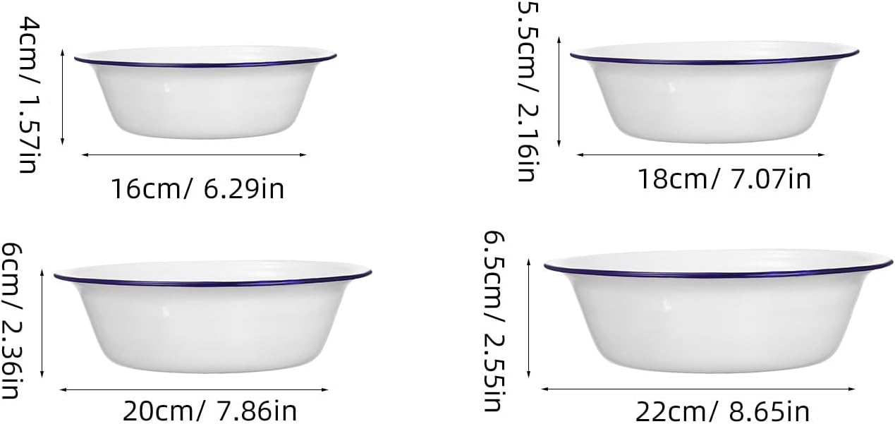 Vintage Style Enamel Bowls Set Round Mixing Bowls Stackable Stable Bottom for Serving and Cooking