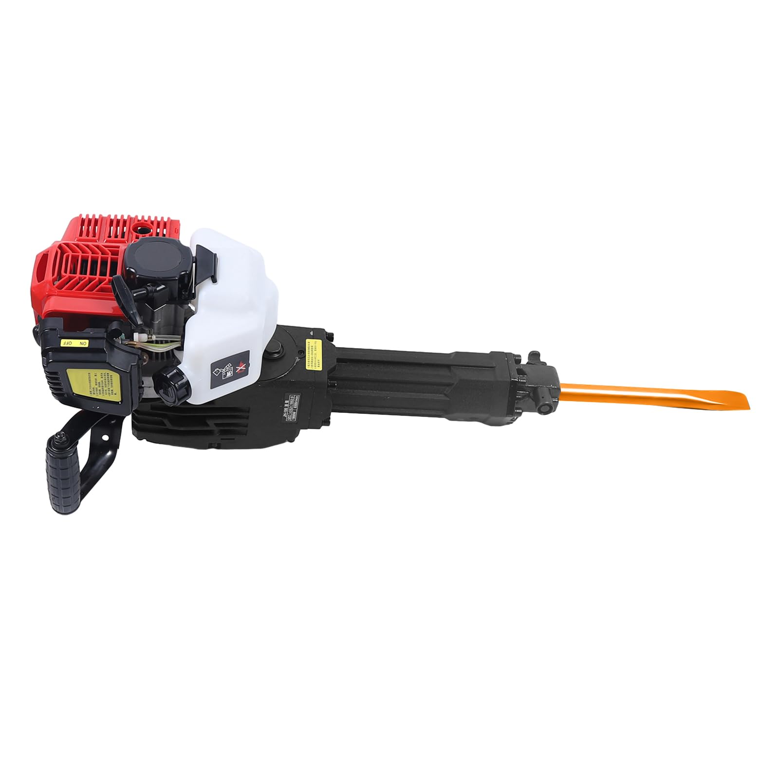 Młot benzynowy, 52 cm³, młot do rozbiórki, 2-suwowy, do betonu, wiertło do otworów, 55 J, młot dłutowy z dłutiem spiczastym i płaskim dłutiem do rowka w ziemi, do łamania skał, wiercenia w ścianie