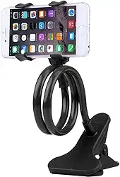 Suporte Flexível Celular, Garra Fixação, Giratório Ajustável 360°, Articulado, Gravação Vídeo, Utilização Carro, Mesa, Cama (Preto)
