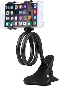 Suporte Flexível Celular, Garra Fixação, Giratório Ajustável 360°, Articulado, Gravação Vídeo, Utilização Carro, Mesa, Cama (Preto)