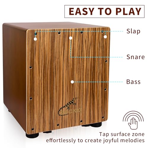 GECKO Cajon Drum Box with Snare and Bass Tone for Acoustic Music, Percussion Instrument with Internal Adjustable Guitar Strings for Beginners and Professional, Compact Size - Thumbnail 6
