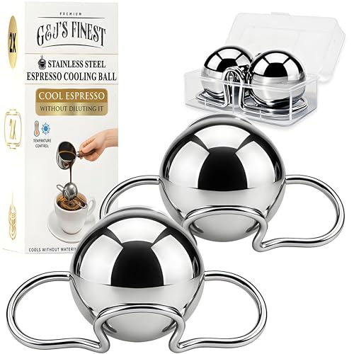 G&J's Finest 2-Pack XL 55mm (260% BIGGER) Stainless Steel Espresso Cooling Balls with Freezer Case– Chill Coffee, Iced Drinks & Cocktails Without Diluting Flavor