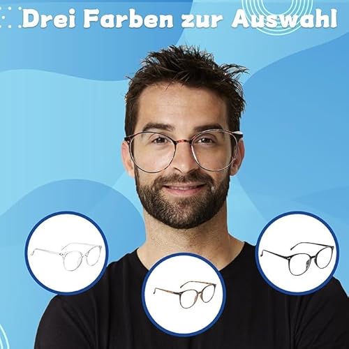 BbiuRer 3 Pack Blaulichtfilter Brille, Blaues Licht Blockieren Brillen, Runde Rahmen Anti Blaues Lesebrille für Damen und Herren, Rund Anti Blaulicht PC Gaming Brillen Modebrille, Anti Blendung