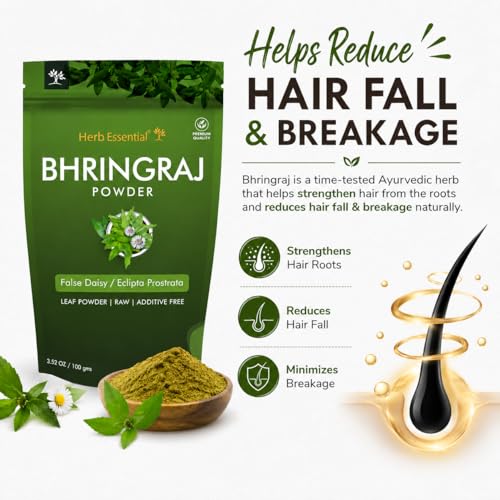 Image of Herb Essential Bhringraj Powder 100g | Pure Herbal Hair Care Powder for Strong Healthy Hair & Scalp Nourishment | Natural Ayurvedic Hair Pack