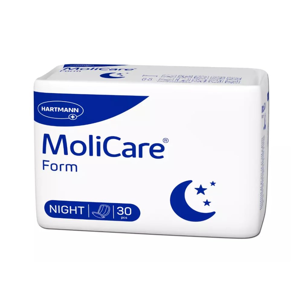 MoliCare Form Night Lot de 30 serviettes hygiéniques pour incontinence moyenne à sévère la nuit pour femmes et hommes Fiables, absorbantes et discrètes