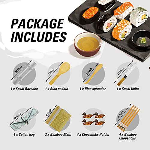 Isseve Sushi Making Kit, Bamboo Sushi Mat, All In One Sushi Bazooka Maker With Bamboo Mats, Bamboo Chopsticks, Paddle, Spreader, Sushi Knife, Diy Sushi Roller Machine #TOP2