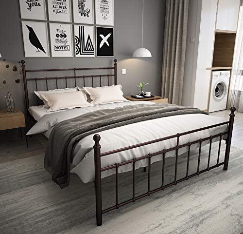 Queen Platform Metal Bed Frame with Headboard and Footboard,Vintage Victorian Style Mattress Foundation
