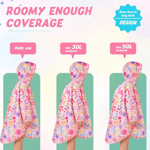 Image of WAWSAM Lightweight Rain Poncho Kids, Ponchos for Kids Waterproof Reusable Hooded, Kids Poncho Rain Jacket for Boys and Girls