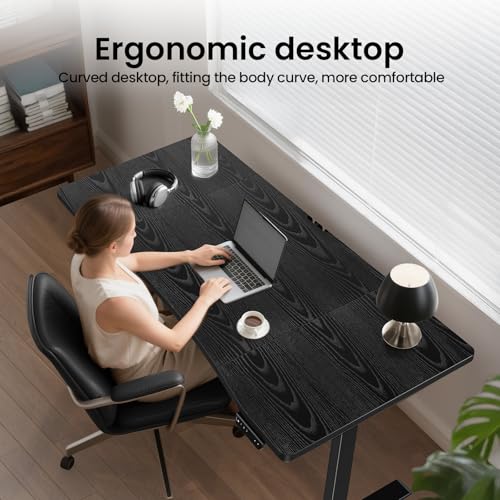 Image of Veken 63 x 28 Inch Electric Standing Desk, Sit to Stand Up, Work Home Office Computer Table for Study, Walking Pad, Writing, and Games, Wooden Desktop Desks, Black