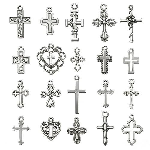 80PCS Antique Silver Cross Charms, 20 Vintage Styles Religious Cross