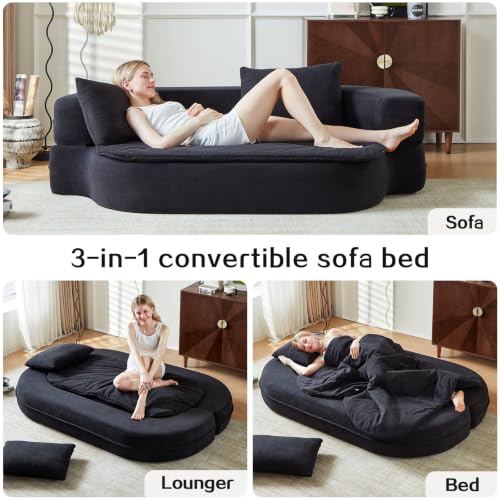 Image of 79 inch Convertible Futon Sofa Bed Mattress, Sleeper Boneless Futon Sofa,Black