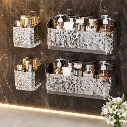 Image of Xmart India Self Adhesive Bathroom Shelf, Bathroom Organizer, Wall Mounted Bathroom Rack with Toothbrush Holder, Waterproof & Rustproof Storage Shelf Bathroom & Kitchen(2 Pcs Shelf + Brush Holder)