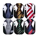 Barry.Wang 6 PCS Men Ties Set Silk Business Fashion Woven Necktie Handkerchief Cufflinks Paisley Stripe Wedding Party