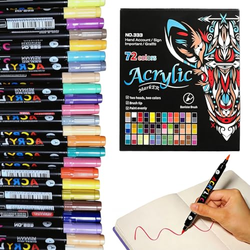 GOEDCH Lot de 36 stylos en porcelaine Stones Waterproof : 72 couleurs Double tête polyvalent, stylos acryliques imperméables en toile, stylos acryliques...