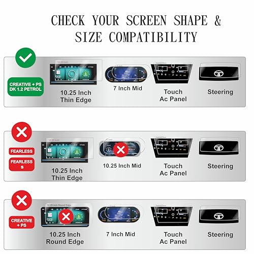 Image of OHAYO 4 Pack Screen Protector for Tata Nexon 2025 & 2026 Creative+ PS DK 1.2 Petrol | 10.25 inch Infotainment (Thin Bezel) + 7 inch MID + AC Touch Panel + Steering Cluster Protection | 9H Hardness, HD Clear, Scratch Resistant, Not Tempered Glass