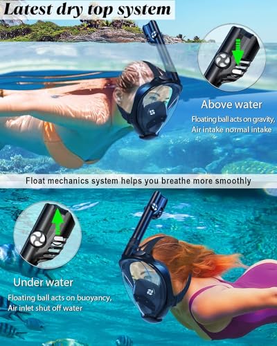 Image of Delavala Full Face Snorkeling Mask Diving Gear - Dry Top System,180 Degree Panoramic View Snorkeling Mask with Camera Mount,Safe Breathing,Anti-Leak Anti-Fog-Swim Fins (Black - Large /X-Large)