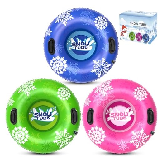 KEUCL 3 Pack Snow Tubes, Inflatable Snow Sled for Kids & Adults, Thickened Heavy Duty Hard Bottom Snow Sleds with Handles, Snow Tube Winter Outdoor Sports Toys for Boys Girls Family Activities
