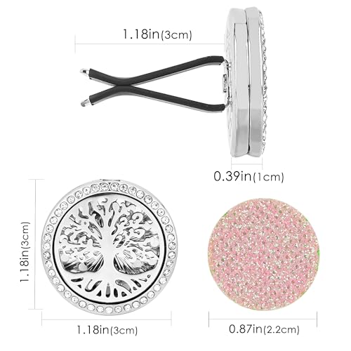 Image of Essential Oil Car Diffuser Vent Clips, Sparkling Essential Oil Car Diffuser, with 20 Refill Pads, for Long Lasting Automotive Odor Eliminator Decoration (1, Life Tree+11-petaled Flower)