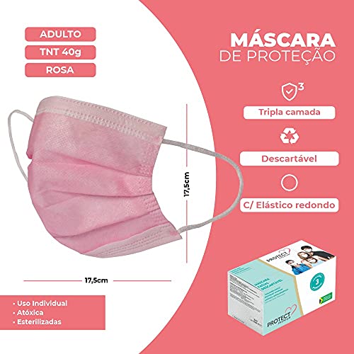 Kit com 02 caixas Mascara Descartavel Cirurgica Tripla Rosa c/50 Und cada