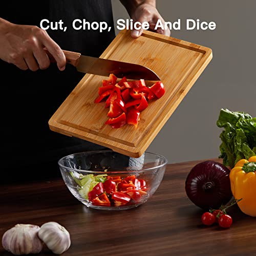 Small Cutting Board, Bamboo Chopping Board For Kitchen, Meat Butcher Block Cutting Board, Wooden Cheese Board With Juice Groove And Handle By Furninxs, 12" X 8" #TOP1