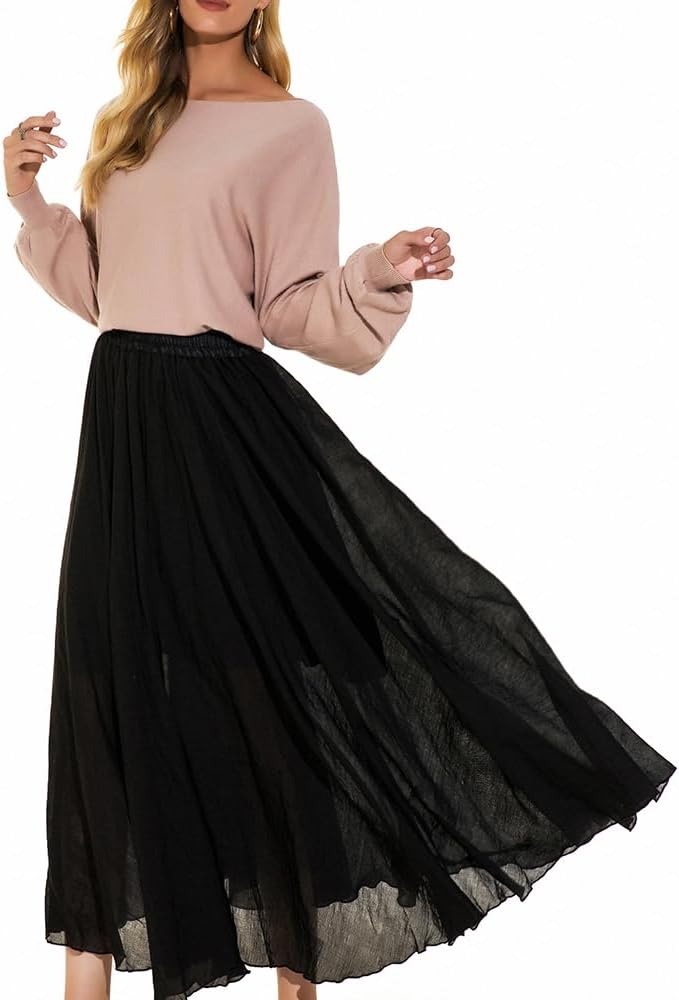 ASHER FASHION Women's Bohemian Style Elastic Waist Band Cotton Linen Long Maxi Skirt Dress - Image 4