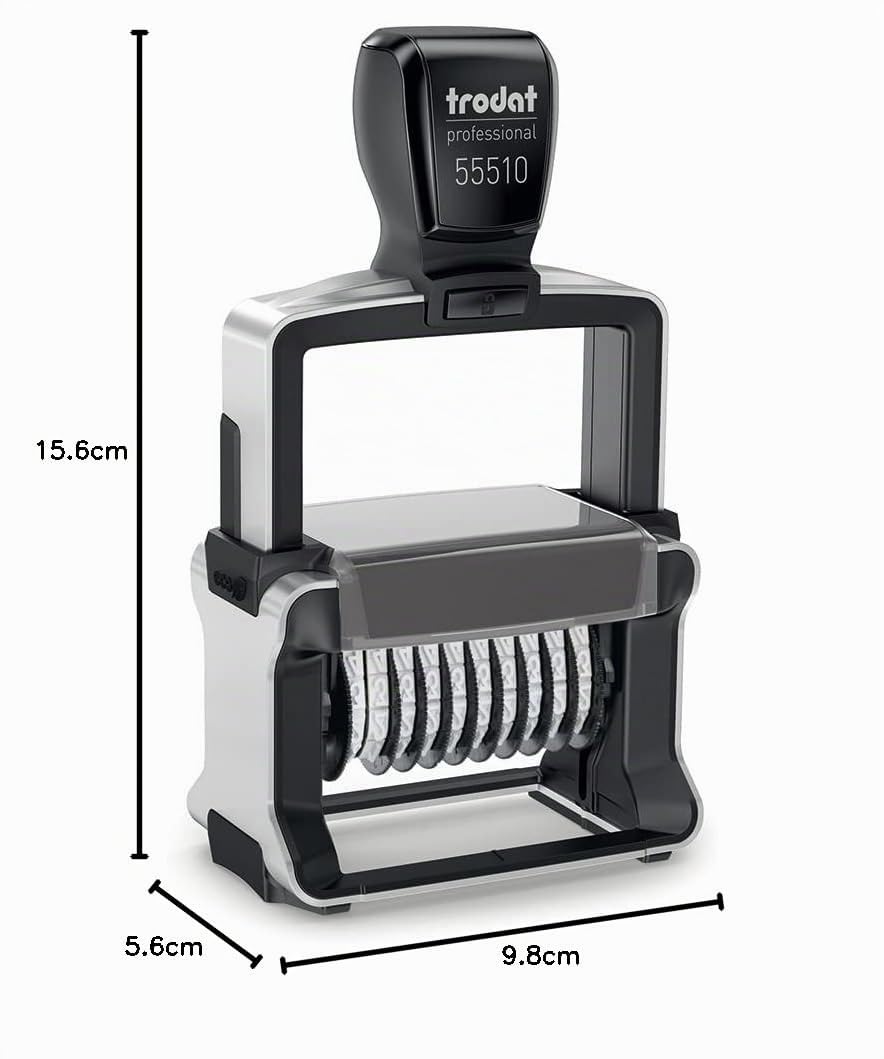 Trodat Professional 55510 Nummernstempel 10 Bänder, Selbstfärbend, 5 mm Schrifthöhe, Abdruck schwarz | Bürostempel, Abdruck 50x5 mm, Abdruck schwarz, selbstfärbend, dokumentenecht, archivierbar, Schrifthöhe 5 mm