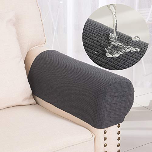 Armrest Covers Anti-Slip Waterproof Furniture Protector Armchair Slipcovers for Recliner Sofa Set of 2（Grey）