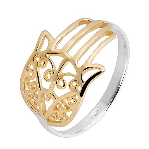 AeraVida Hamsa Hand of Protection Gold Plated Silver Ring (9)