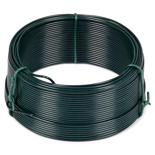 Alambre de fijación de metal recubierto de PVC verde, 1,3 mm, 50 m