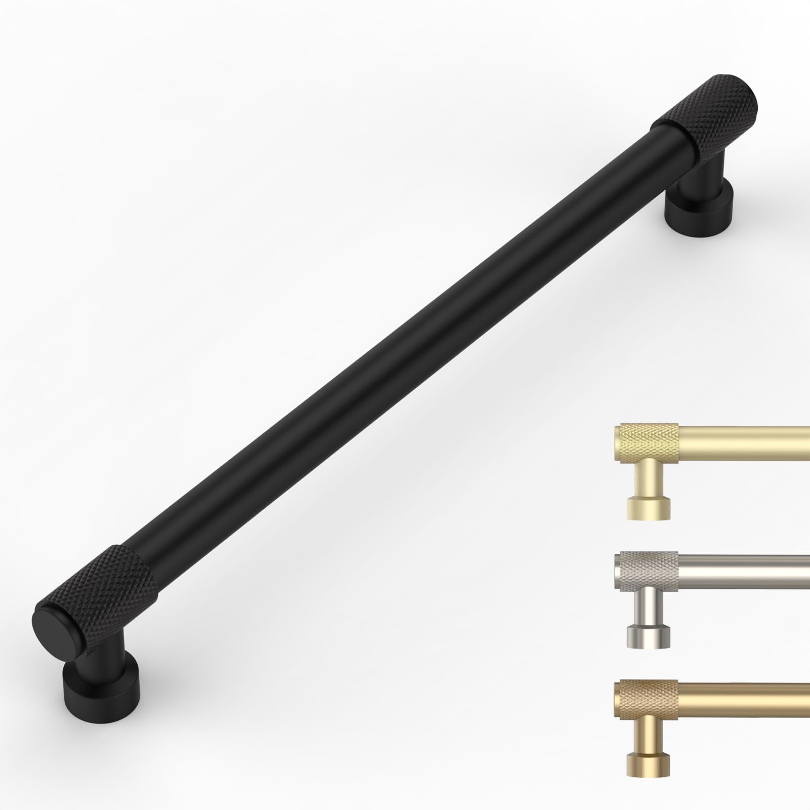 9BUILD 10 Pack Matte Black Cabinet Handles 192MM Hole Centers Knurled Kitchen Cabinet Handles Drawer Handles Kitchen Cupboard Handles UK0056