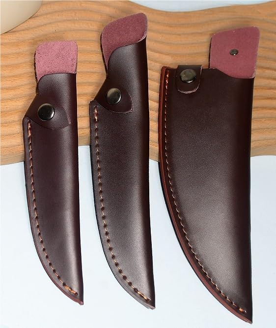 1PC Leather Knife Sheath, Cowhide Protective Scabbard with Belt Loop and Snap Closure Fits for Kitchen, Home, Outdoor(Medium)