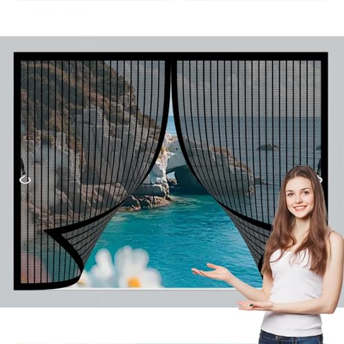 Mosquitera Magnetica Ventana 92 x 104 cm Protección Contra Insectos, Malla Fina, Mantiene El Aire Fresco, Mosquitera Magnética para Puerta de Balcón, Puerta de Patio, Negro