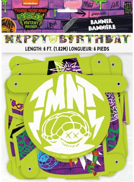 Miniatura 3 de TMNT - Juego de decoración de fiesta de cumpleaños de Tortugas Ninja Mutantes Adolescentes incluye 1 pancarta de feliz cumpleaños, 3 decoraciones de