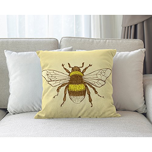 Moslion Bee Pillows Decorative Throw Pillow Cover Case Vintage Bees Honey Cotton Linen Pillow Case 18X18 Inch Square Cushion Cover For Sofa Bedroom Yellow #TOP1