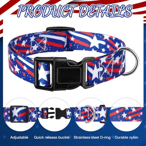 Image of 2 Pack Patriotic Goat Collars with Bells, Red White Blue Adjustable Nylon Sheep Collar 13.7-20.5 in, Loud Copper Bell Grazing Collar for Goats Lambs Sheep Calves Accessories