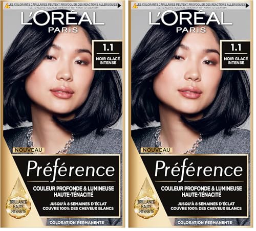 L’ORÉAL PARIS - Coloration Cheveux Permanente - Longue Durée & Lumineuse - Couvre 100% des Cheveux Blancs - Préférence - Nuance : Manhattan (1.1), Noir...